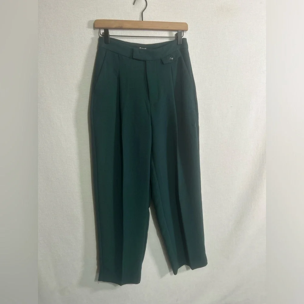 MADEWELL HIGH RISE ROSEDALE STRAIGHT TROUSER PANTS IN CREPE SPRUCE GREEN - Picture 7 of 11